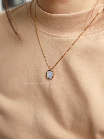 Gold Rectangle White Shell Necklace