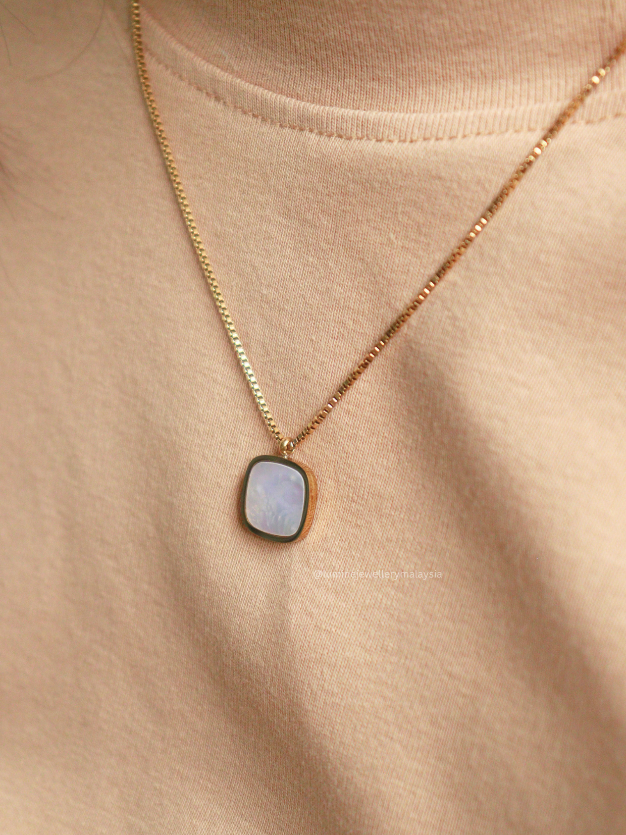 Gold Rectangle White Shell Necklace