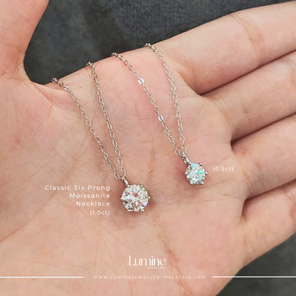 Classic Six Prong Moissanite Necklace with Cert (GRA Certified Moissanite | S925)
