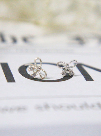 Tiny Zirconia Bowknot Studs