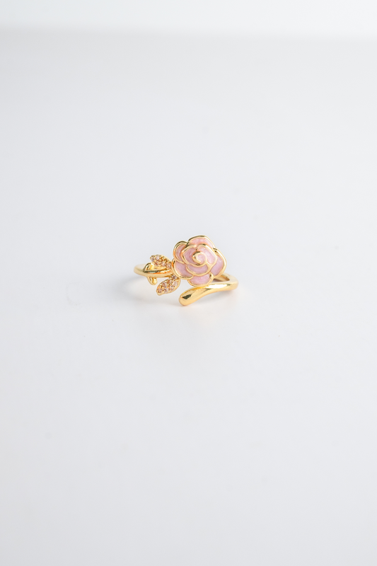 3D Pink Rose Open Ring