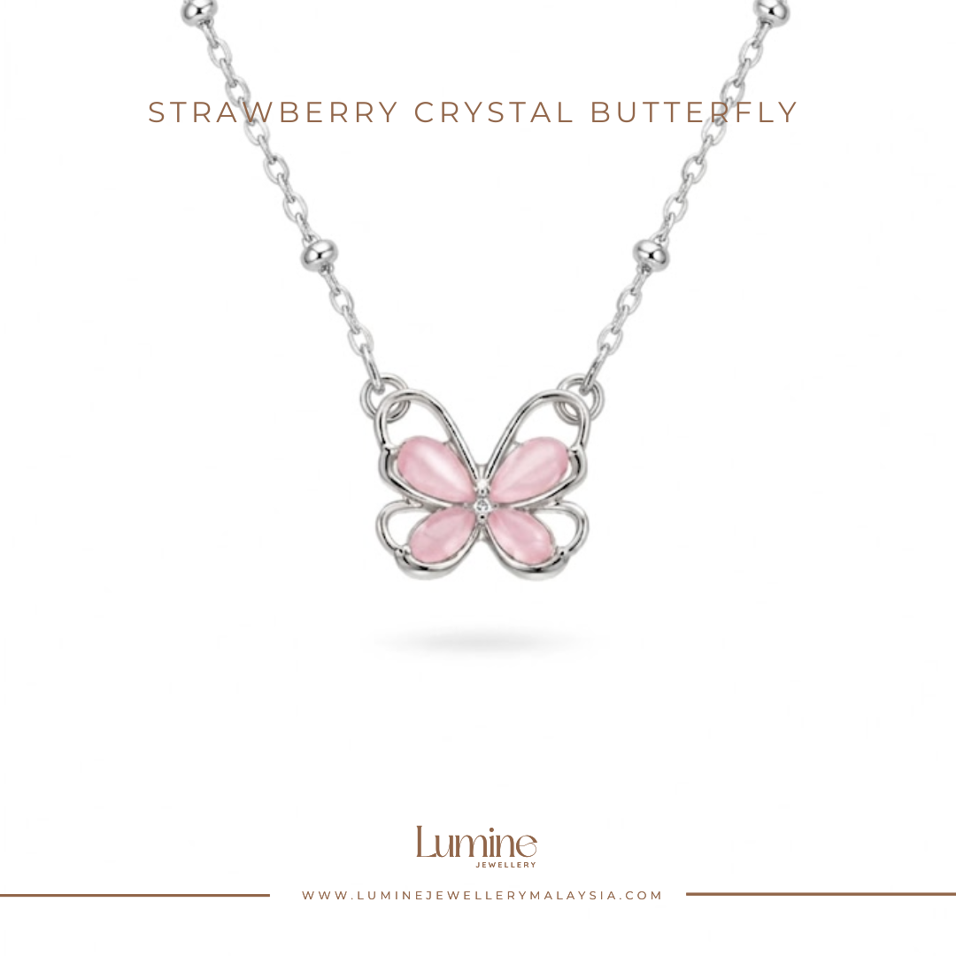 Strawberry Crystal Butterfly Necklace