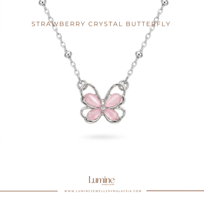Strawberry Crystal Butterfly Necklace