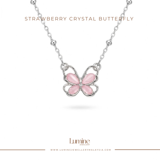 Strawberry Crystal Butterfly Necklace