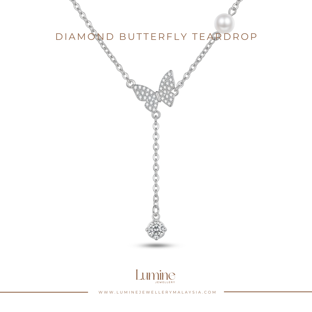 Diamond Butterfly Teardrop Necklace