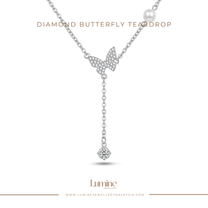 Diamond Butterfly Teardrop Necklace