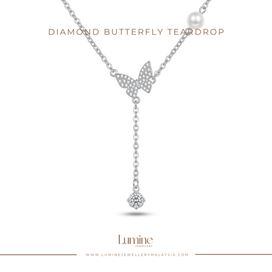 Diamond Butterfly Teardrop Necklace