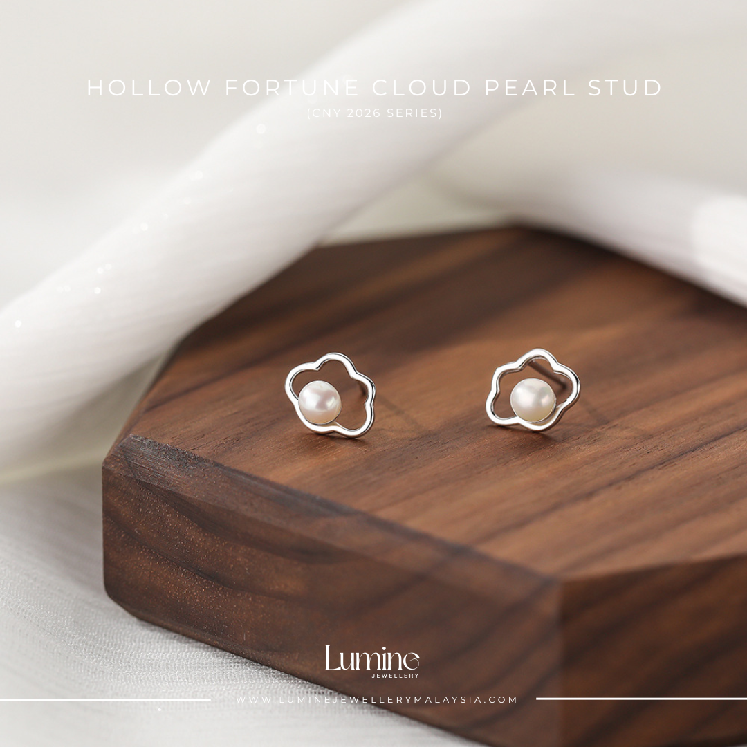 Hollow Fortune Cloud Pearl Stud 祥云珍珠耳针