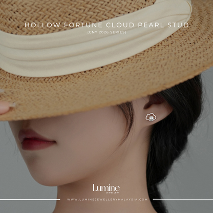 Hollow Fortune Cloud Pearl Stud 祥云珍珠耳针