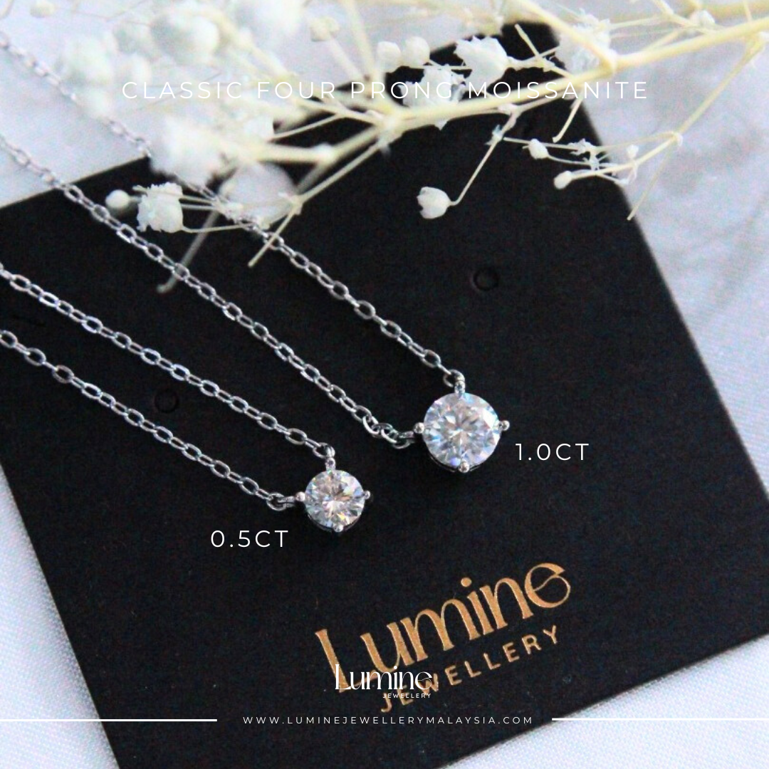Classic Four Prong Moissanite Necklace with Cert (GRA Certified Moissanite | S925)