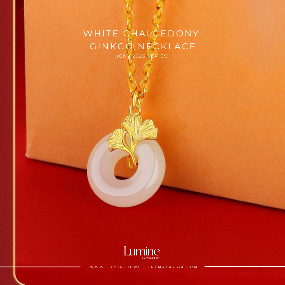 White Chalcedony Ginkgo Necklace 白玉髓三生有杏