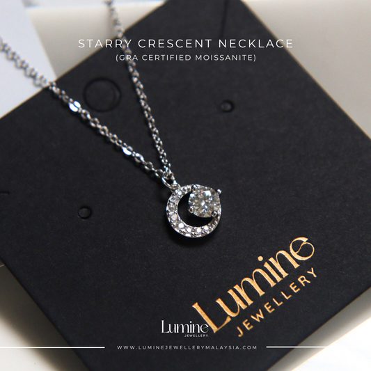 Starry Crescent Necklace (GRA Certified Moissanite | 999 Silver)