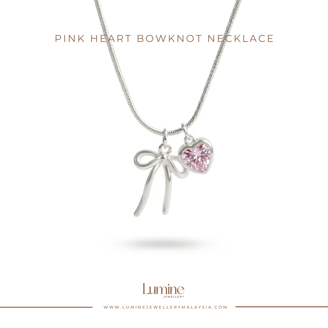 Pink Heart Bowknot Necklace