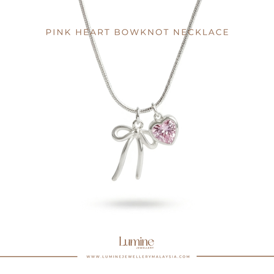 Pink Heart Bowknot Necklace