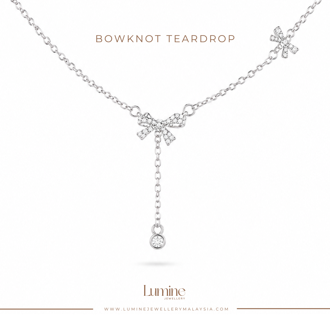 Silver Bowknot Teardrop Necklace