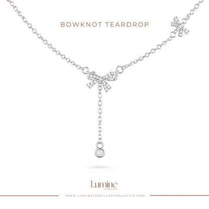 Silver Bowknot Teardrop Necklace