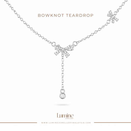 Silver Bowknot Teardrop Necklace
