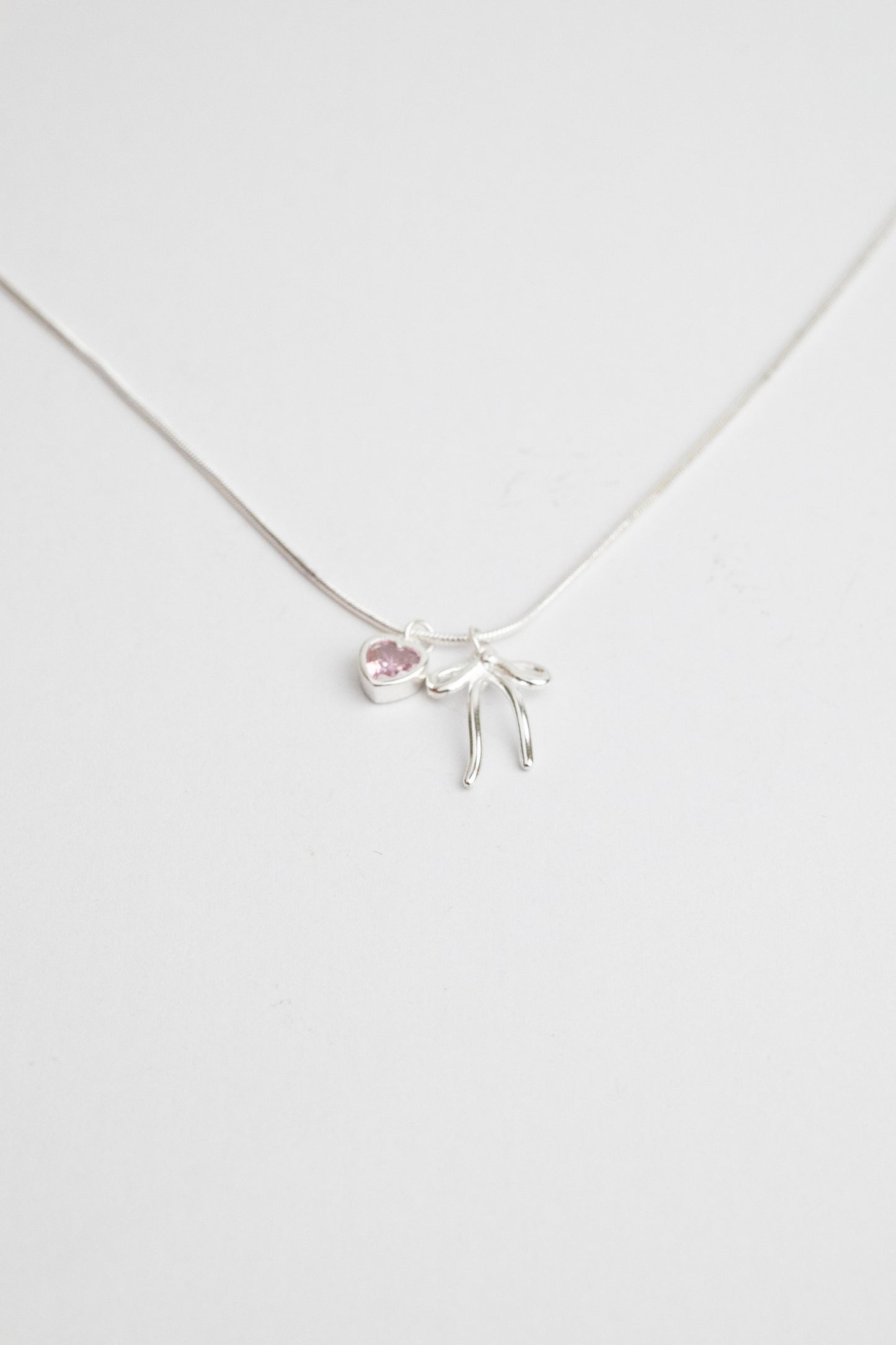 Pink Heart Bowknot Necklace