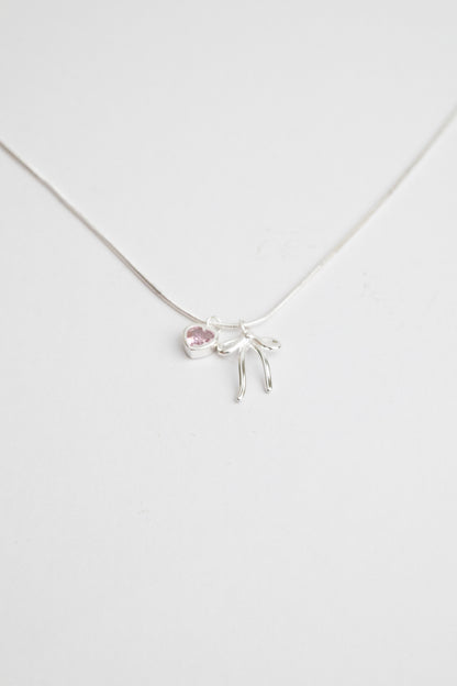 Pink Heart Bowknot Necklace