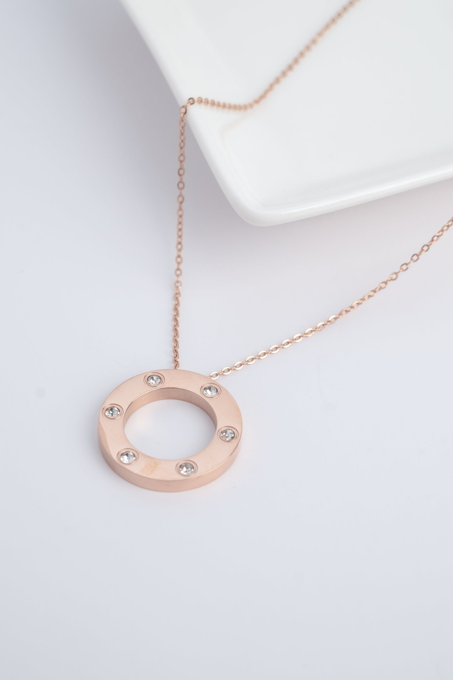 Rose Gold Diamond Disc Necklace