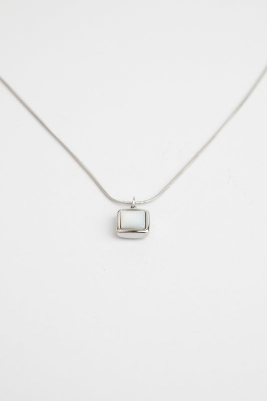 Silver Square White Shell Necklace