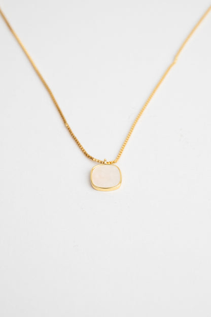 Gold Rectangle White Shell Necklace