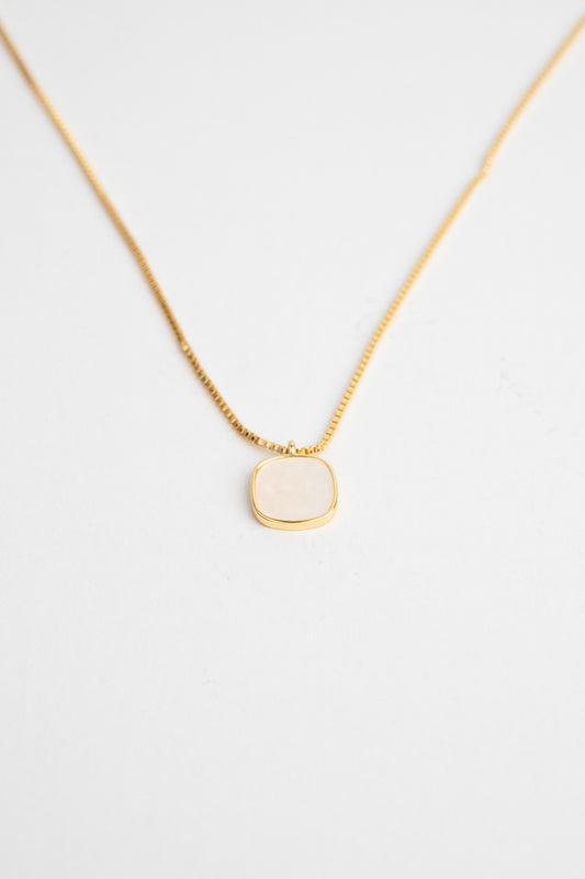 Gold Rectangle White Shell Necklace