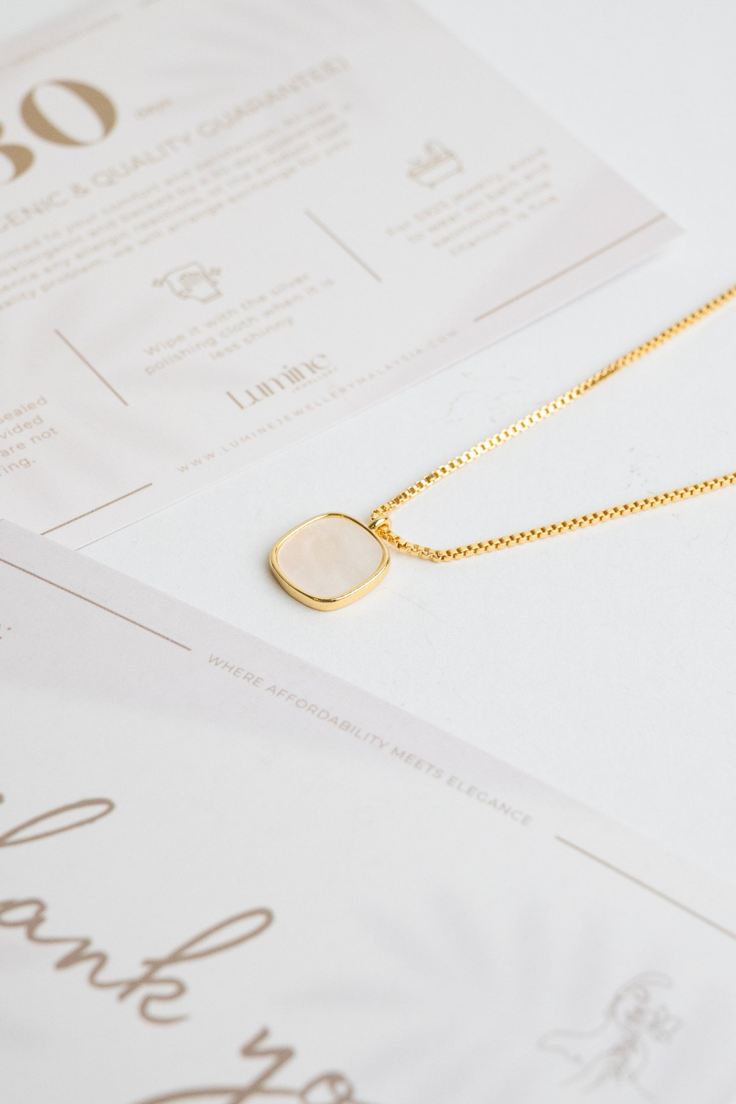 Gold Rectangle White Shell Necklace