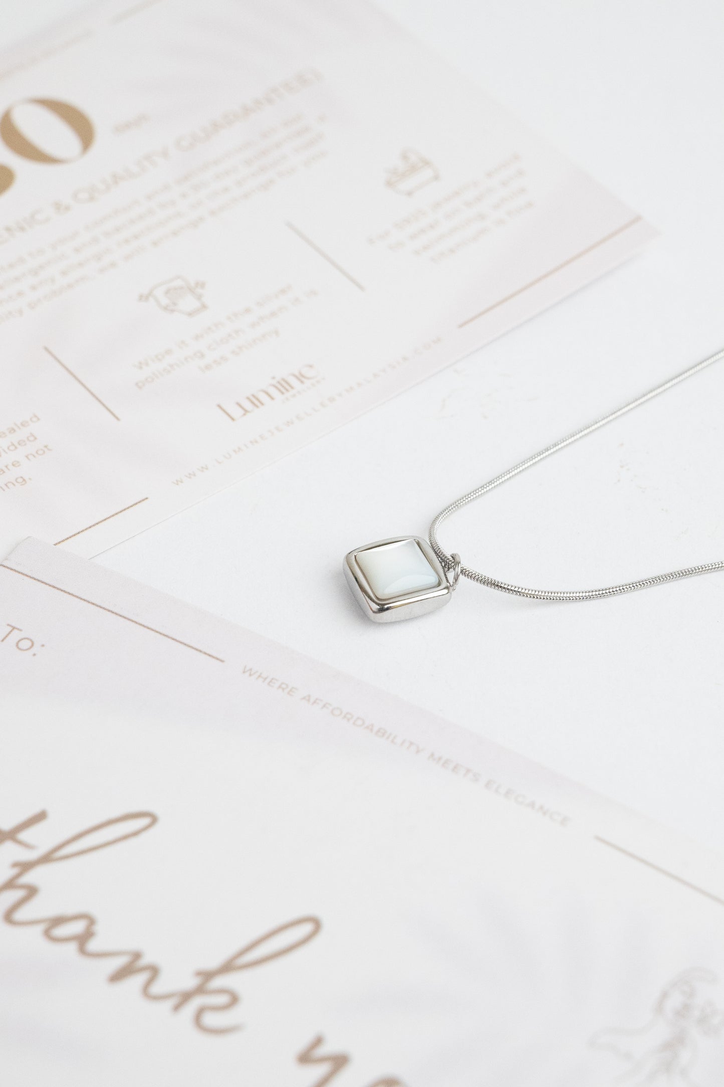 Silver Square White Shell Necklace