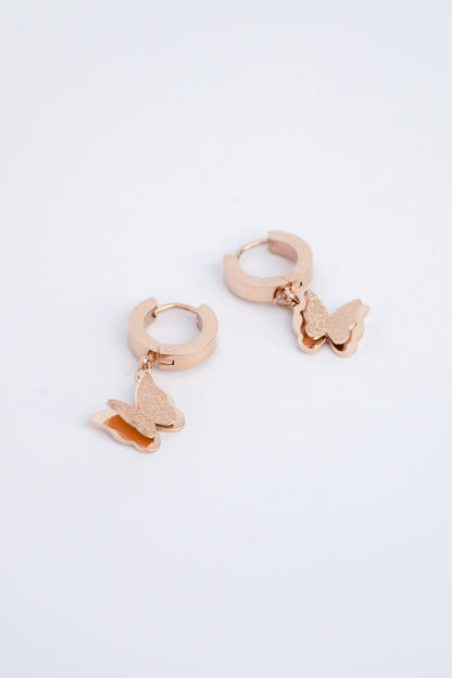 Rose Gold Flying Butterfly Earrings