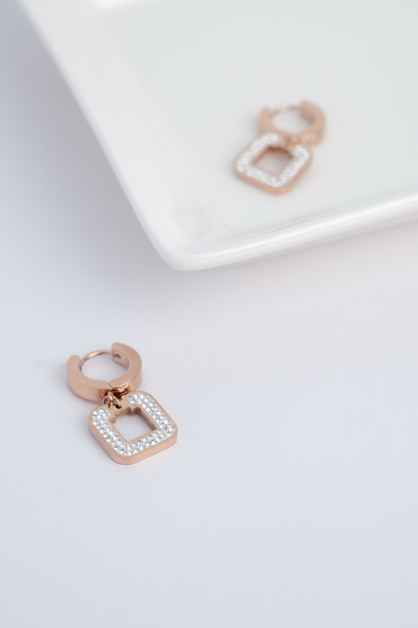 Rose Gold Full Diamond Rectangle Earrings