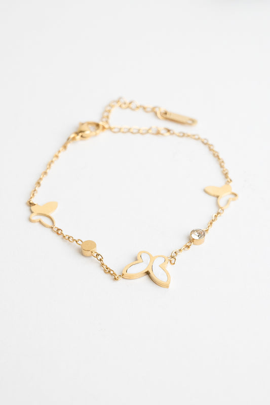 Gold White Shell Butterfly Bracelet