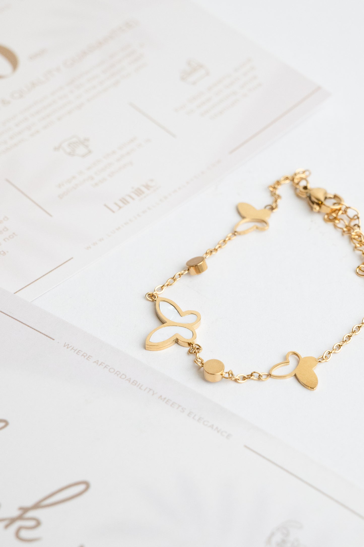 Gold White Shell Butterfly Bracelet