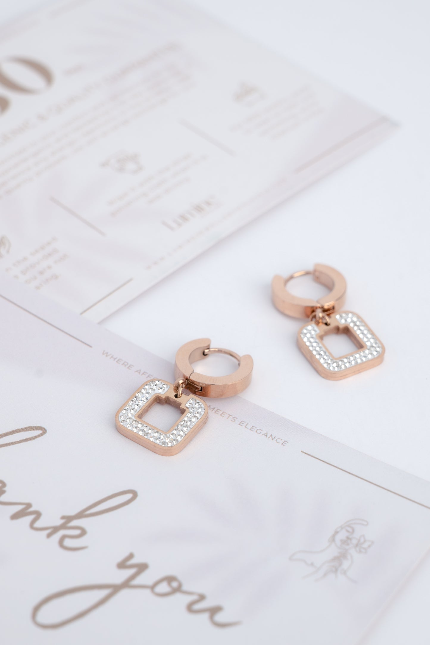 Rose Gold Full Diamond Rectangle Earrings