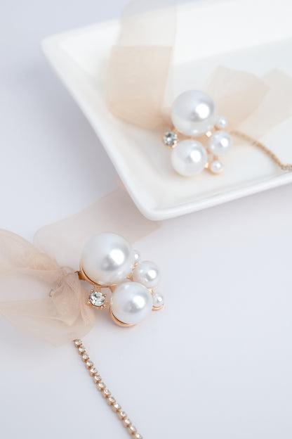 Large Pearl Bowknot Tassel Earrings