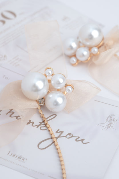 Large Pearl Bowknot Tassel Earrings