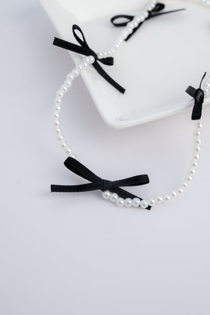 Korean Black Lace Pearl Choker