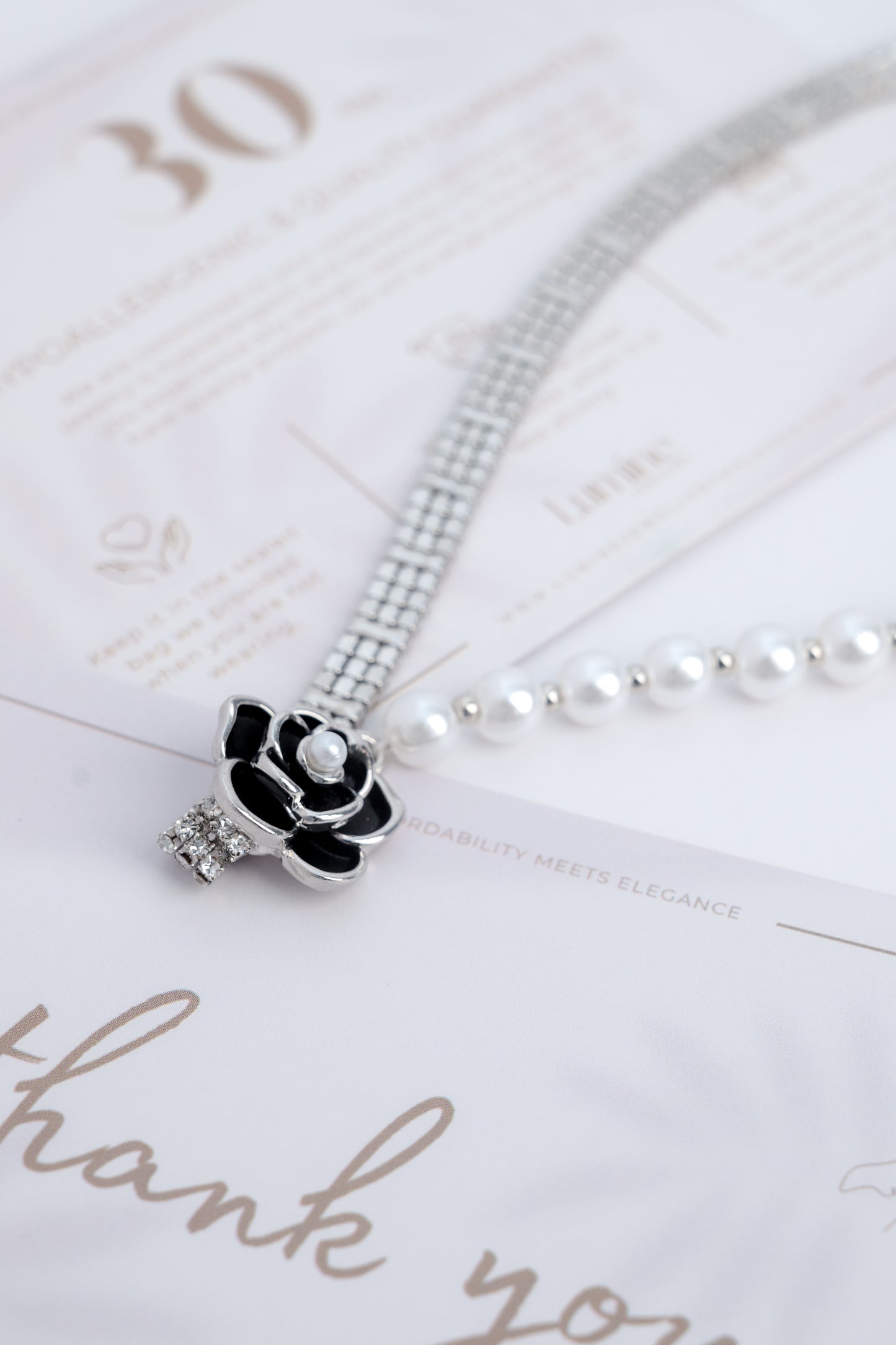 Midnight Elegance Rose Pearl Necklace