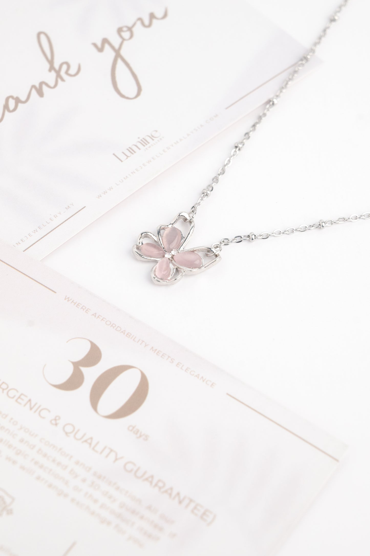 Strawberry Crystal Butterfly Necklace