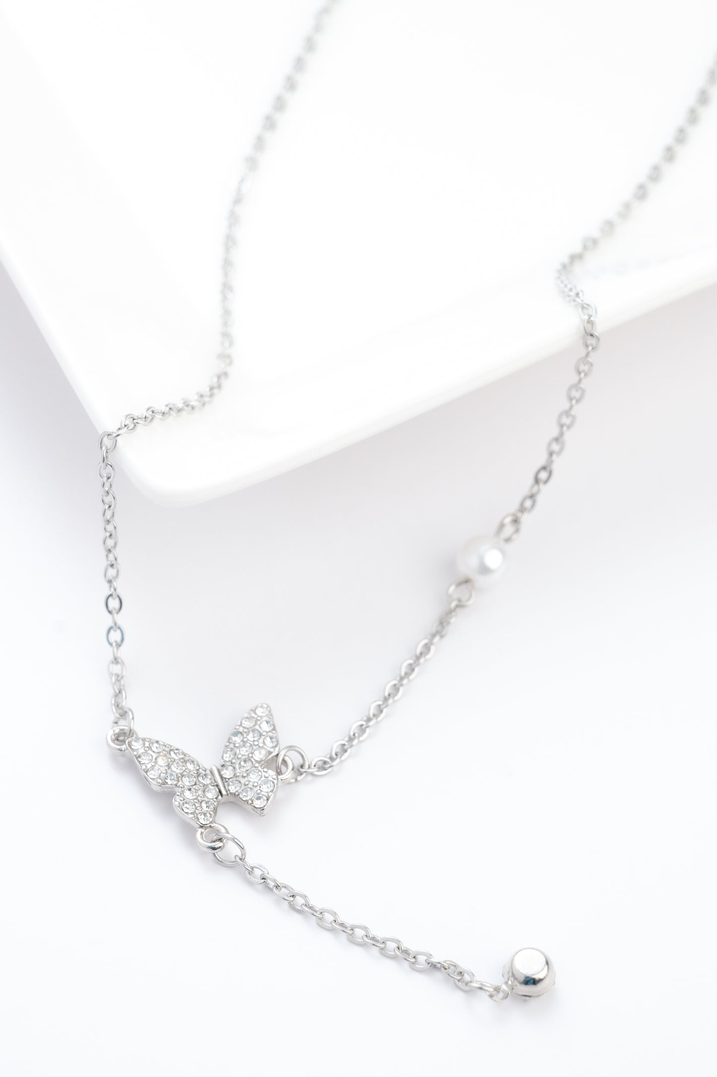 Diamond Butterfly Teardrop Necklace