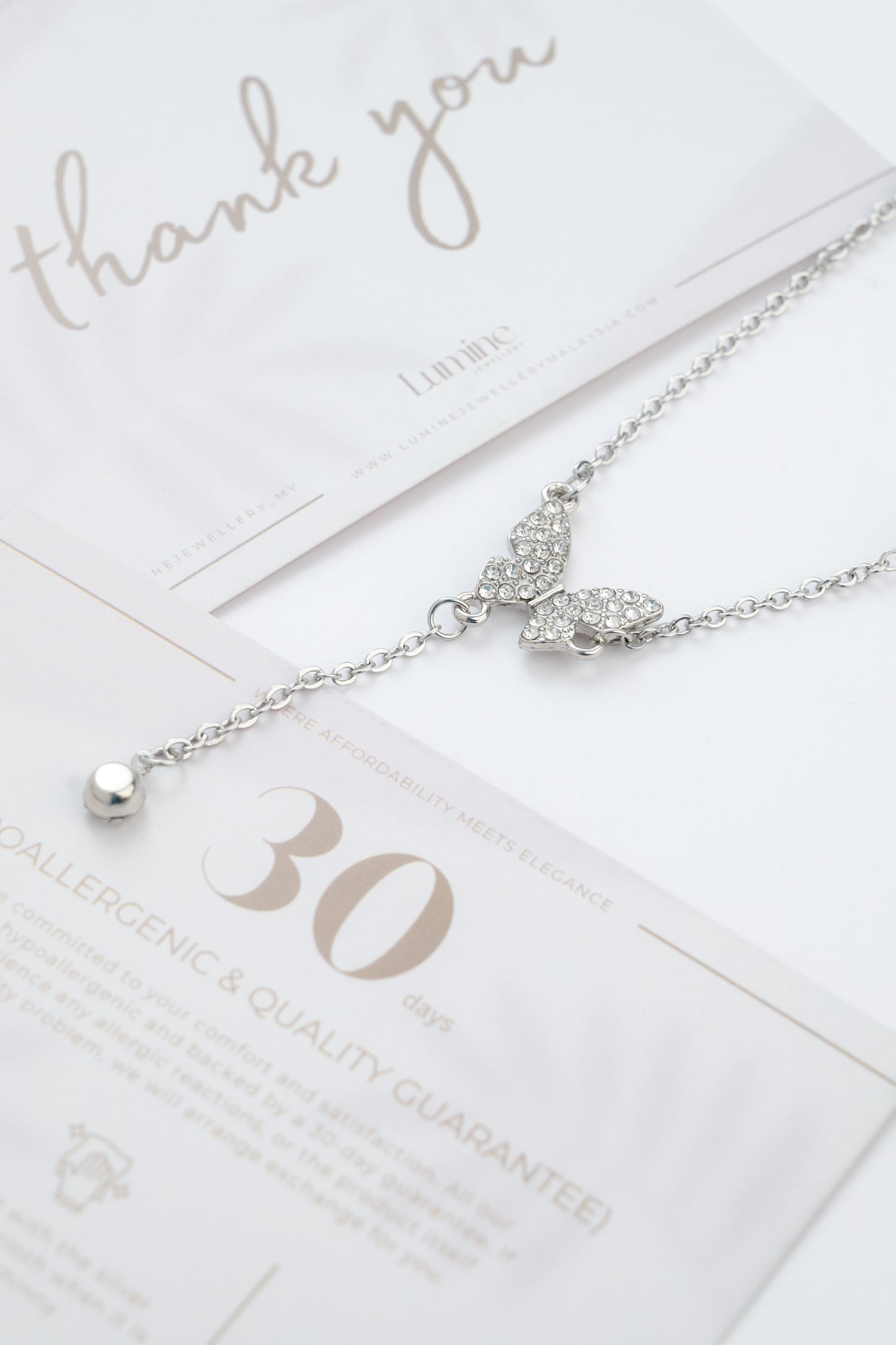 Diamond Butterfly Teardrop Necklace