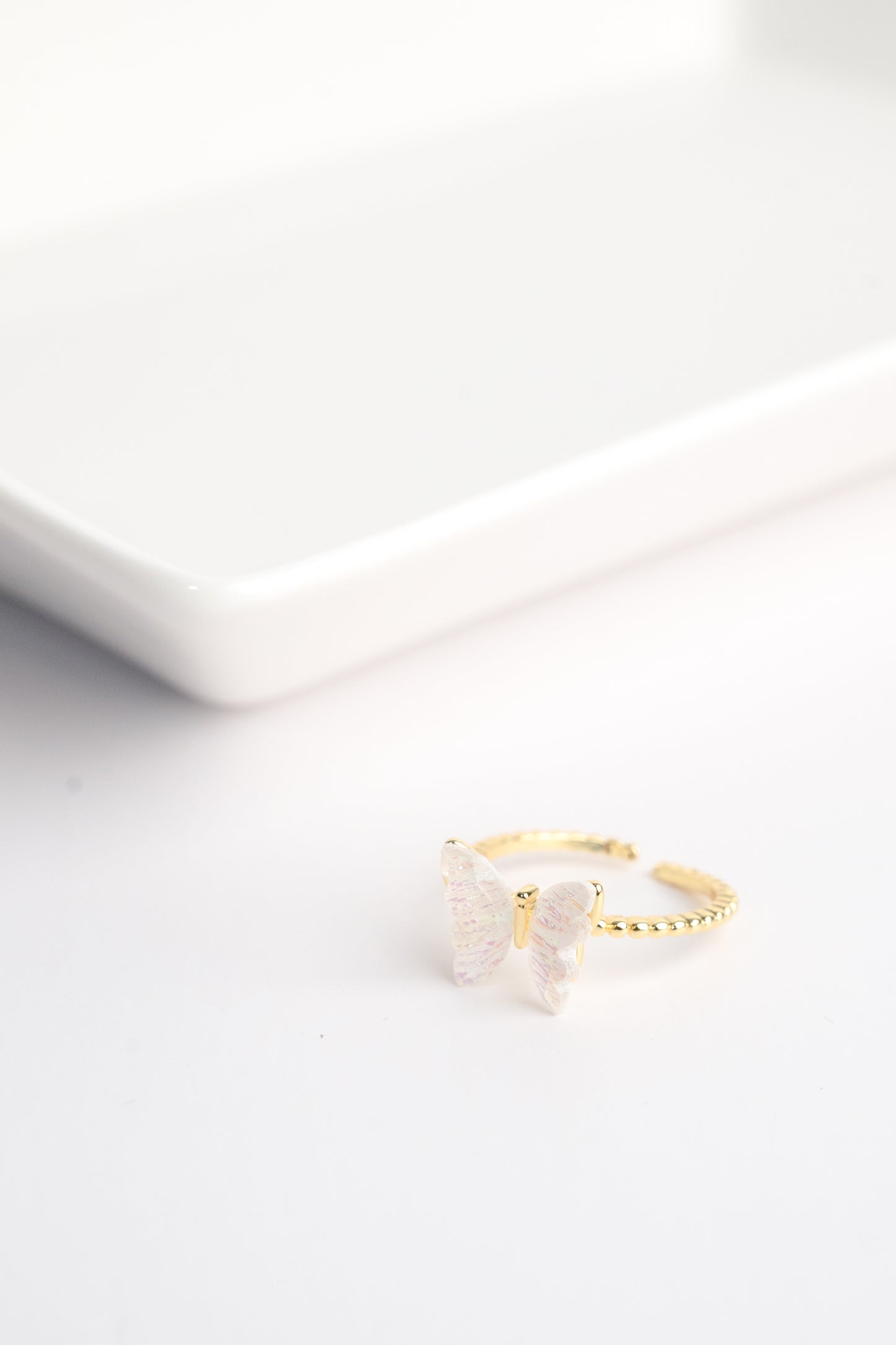 White Translucent Butterfly Ring