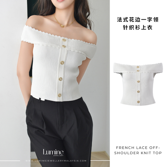 French Lace Off-Shoulder Knit Top