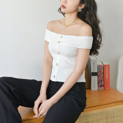 French Lace Off-Shoulder Knit Top