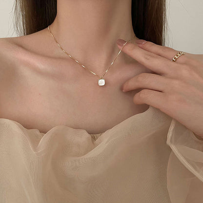 Gold Rectangle White Shell Necklace