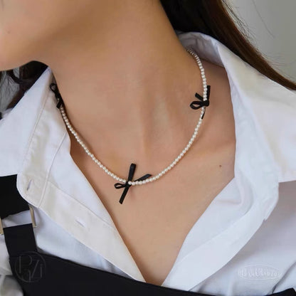 Korean Black Lace Pearl Choker