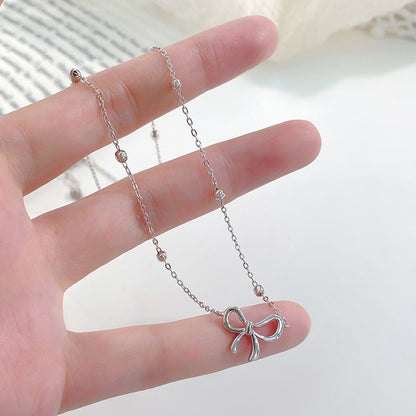 Silver Dainty Bow Elegance Necklace (在逃公主蝴蝶结项链)