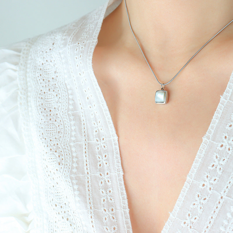 Silver Square White Shell Necklace