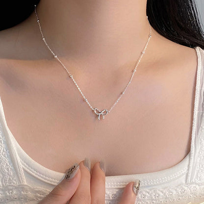 Silver Dainty Bow Elegance Necklace (在逃公主蝴蝶结项链)