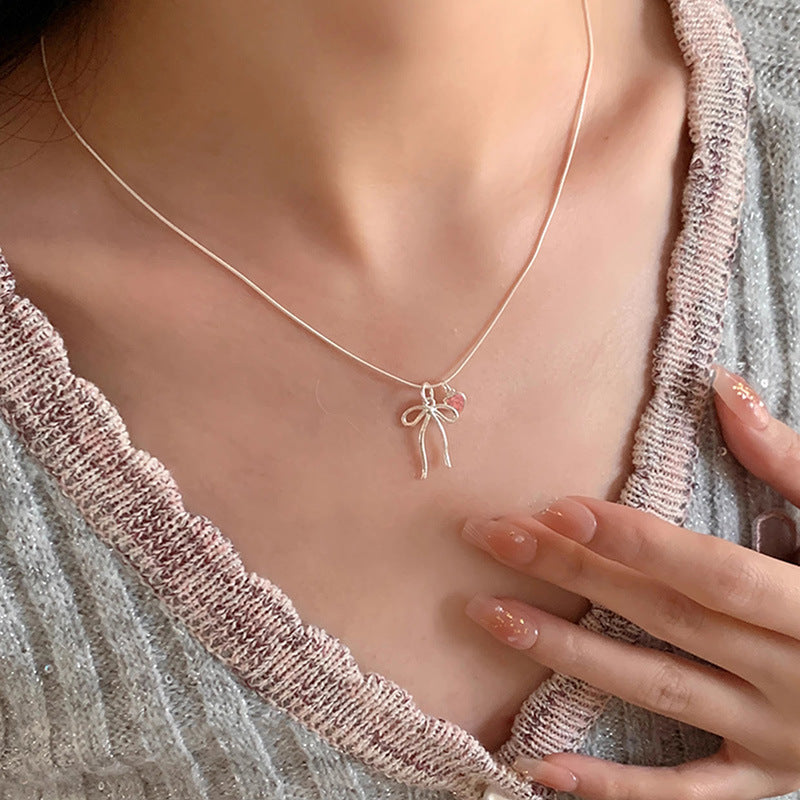 Pink Heart Bowknot Necklace